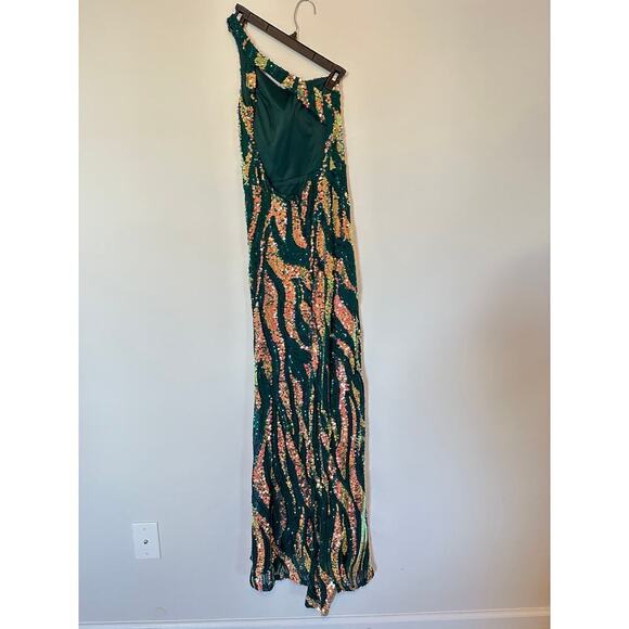 City Studio Size 1 Juniors Green Maxi Mermaid Sequin Prom Gown Dress Unique - Picture 5 of 15